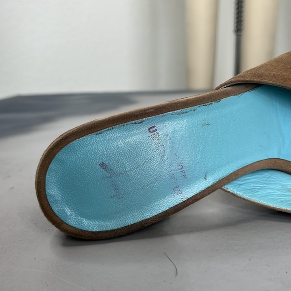 Thierry Rabotin Suede Slide Buckle Trianbgle Block Heels Sildes Mules - Picture 3 of 10